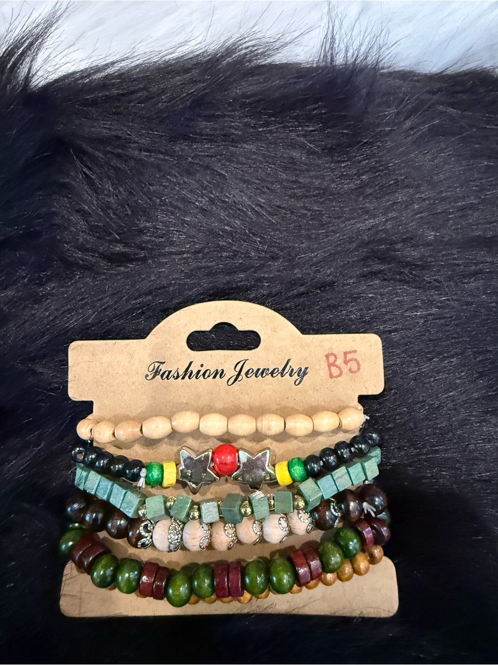 Fashion Jewelry Multicolor Wood & Bead Bracelet Set with Star Accent